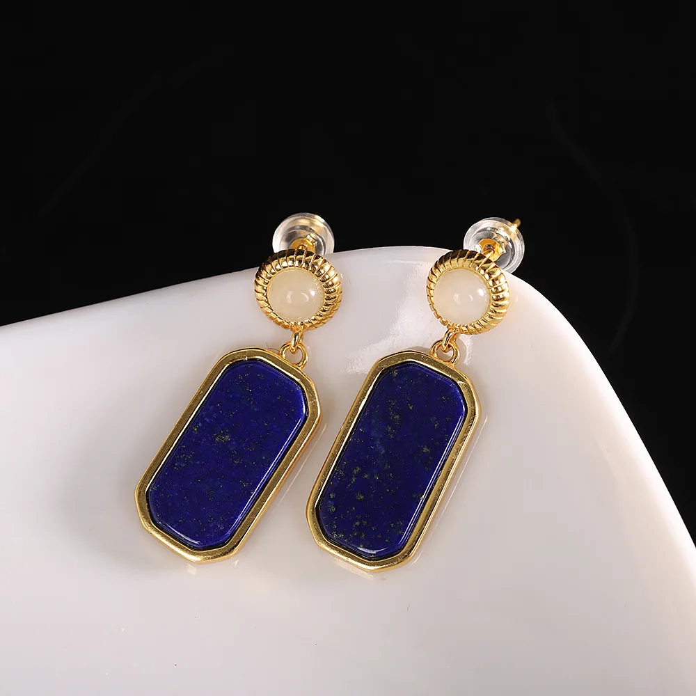 

MIQIAO Natural Stone Lapis Lazuli Earrings S925 Silver Jewelry Women's Fashion Luxury Fine 925 Pure Silver Jewelry Certified