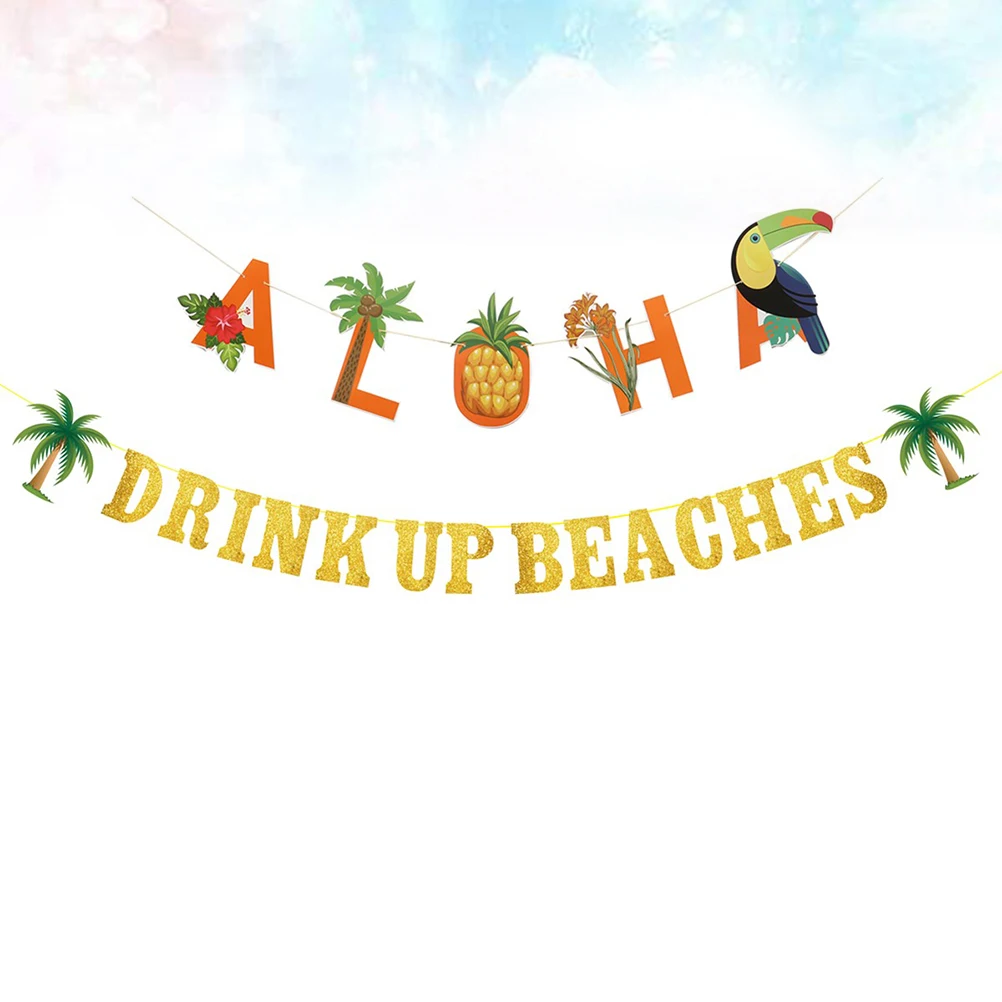 

2 Pcs Party Banner Beach Pull Flag Bunting Banner Tree Decoration Hanging Indoors Outdoors Party Supplies Supplies