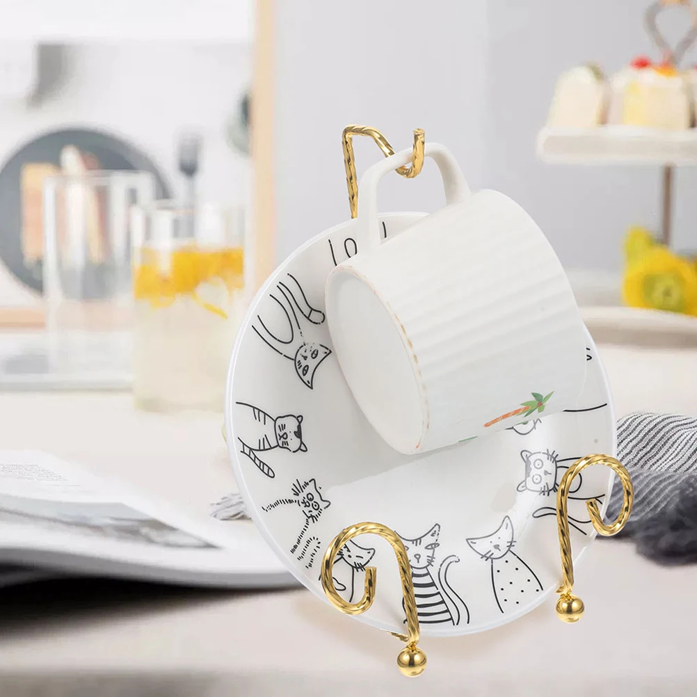 

2Pcs Mug European Style Gold Plated Ceramic Desktop Teacup Display Water Cup Holder Coffee Rack Tea Display