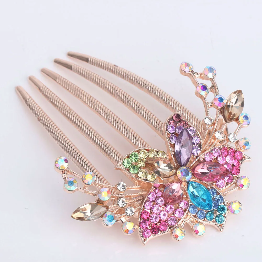 Rhinestone Plate Head Five-Toothed Brush Women Bridal Ornament Adornment Hair Accessories Jewelry Ladies