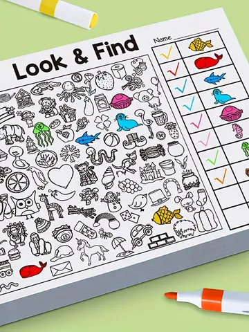 Children's Hidden Object Coloring Book, Contains 100+ Search and Coloring Activities - Interactive Search and Coloring Activity Workbook, Suitable for School, Home, Travel - Educational Puzzle Book, Coloring Exercise Book, Early Education Materials, School Supplies, Number Coloring Book, Alphabet and Pinyin Coloring Book, Magic Coloring Book, Number Coloring Book.