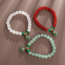 New Chinese Ethnic Style Classic Jadeite Beads and Peace Jade Pendant Tricolor Women\\\'s Bracelet Jewelry