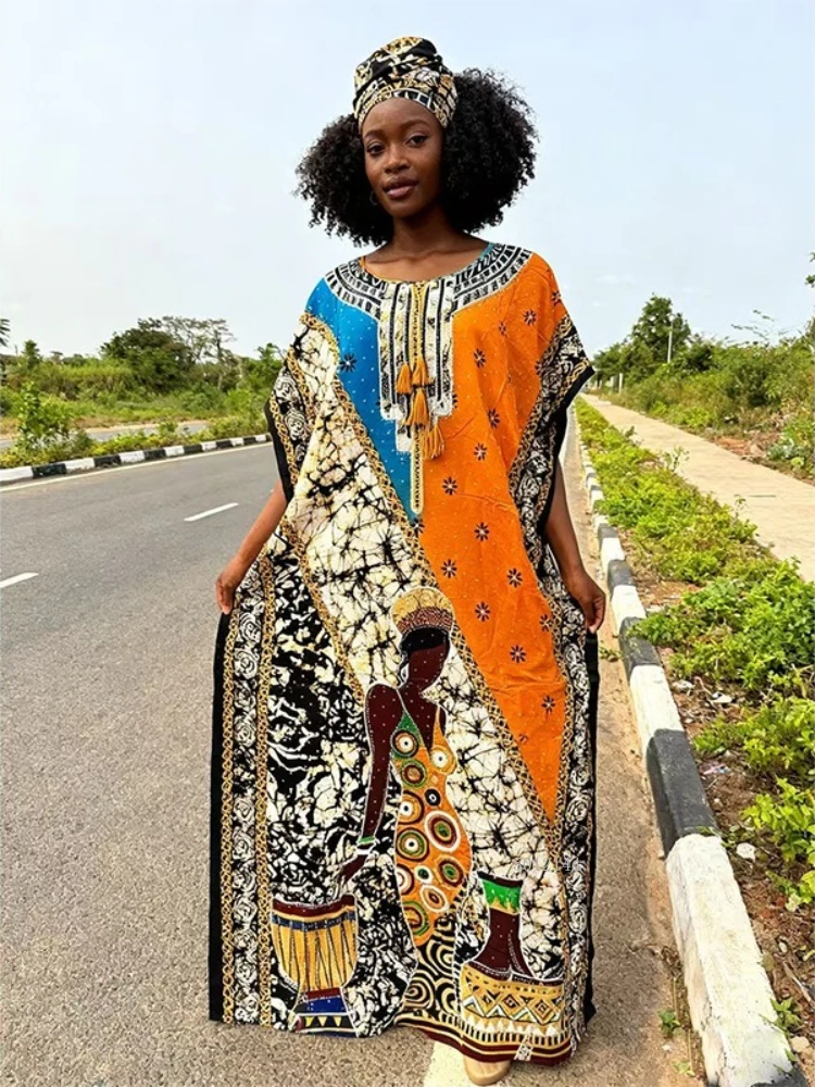 

Дубай весна и лето, новое принтовое горячее бурение, длинное платье-халат тяжелой промышленности, свободное африканское модное платье, костюм для женщин