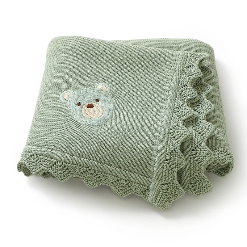 

Baby Blanket Cotton Knitted Newborn Boy Girl Bedding Quilt Fashion Ruffle Cute Bear Infant Stroller Swaddling Wrap 90*70CM Plaid