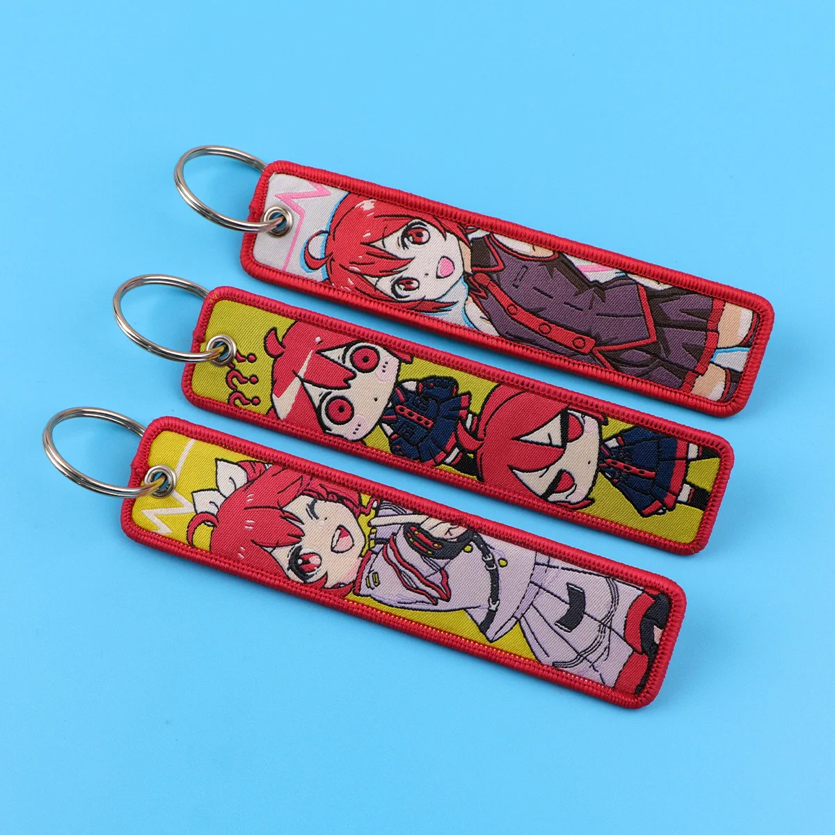

Cute Anime Girls Keychain for Cars Backpack Key Holders Red-Haired Embroidery Keyrings Key Tag Jet Tag Accessories Gifts 1pcs