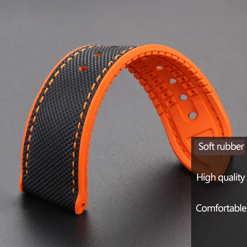 20mm 21mm 22mm Nylon Rubber Bottom Watch Band Strap for Seiko Tudor Omega Canvas Silicone Waterproof Outdoor Sports Watchbands