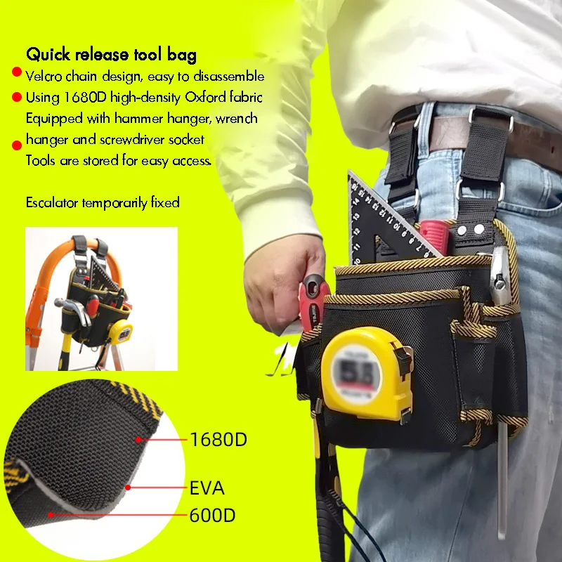 

Waterproof Electrician Belt Tool Bag with Quick Release Pouch Multiple Pockets Waist Organizer for Indoor & Outdoor Use Tool Kit