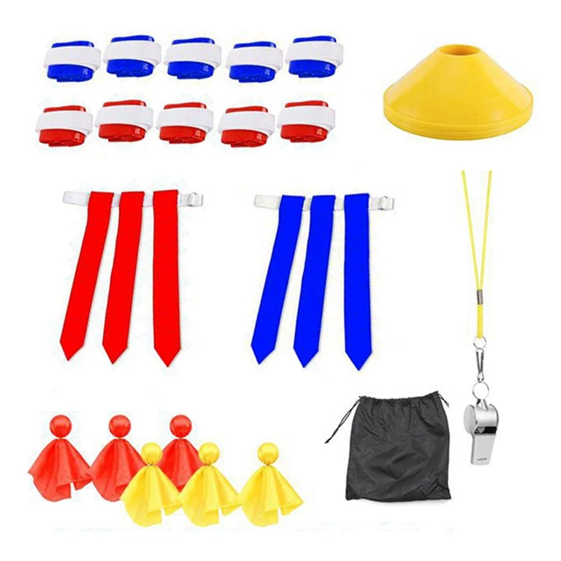 Flag Football Accessories 10Belts,30Flags,4Cones,6Penalty Tossing Flag,1 Whistles,Easy Tear Flag Belt For Teenager Flag Football