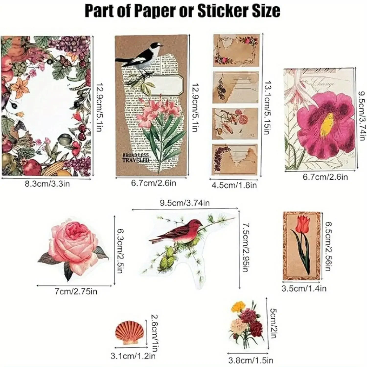 200PCS Vintage Scrapbooking Supplies Kit - Rustic Nature-Inspired Ephemera, Colorful Sticker Paper, Animal Collectibles, Office Stationery for Journaling, Scrapbook Planners, Cottagecore Bedroom Decor