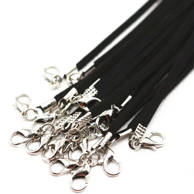50pcs/lot Adjustable Black Color Faux Suede Leather Necklace Cord With Lobster Clasp 3mm 18inch