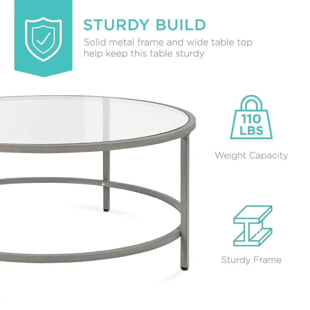 36in Modern Round Tempered Glass Accent Side Coffee Table, Customized
