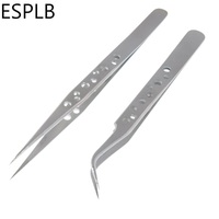 ESPLB Anti-Static Precision Stainless Curved Straight Tip Electronics Industrial Tweezers Silver/Black Phone Repair Hand Tools