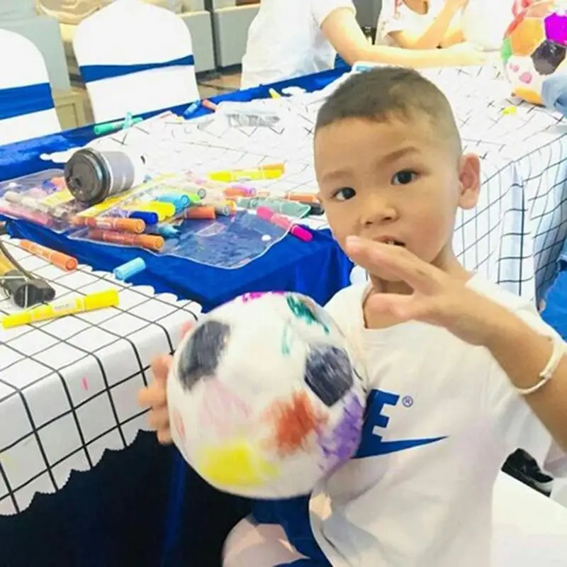 ขนาด 3/4/5 DIY Graffiti ฟุตบอลลายเซ็นเด็ก DIY ระบายสีลูกฟุตบอลลายเซ็นฟุตบอลสีขาวสําหรับเด็กผู้ใหญ่