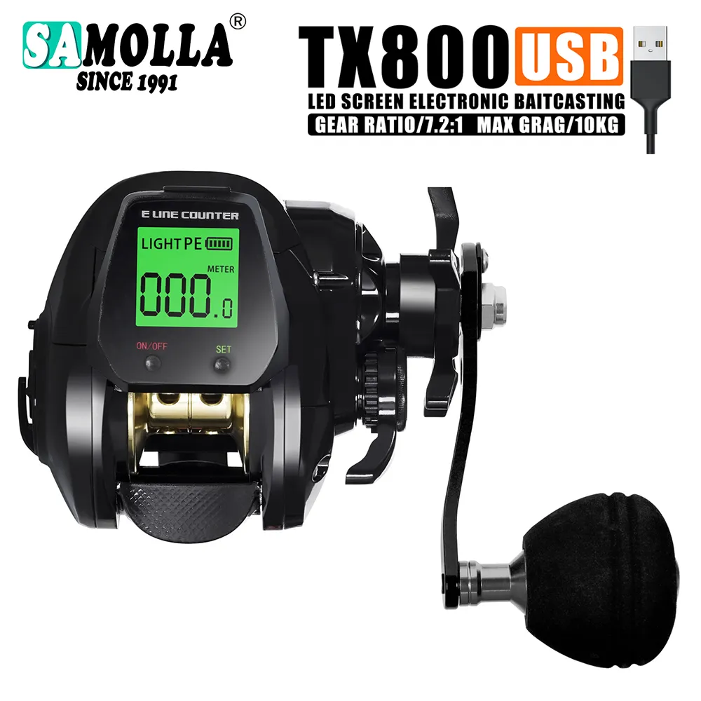 SAMOLLA Baitcasting-Angelrolle, elektronischer großer LED-Bildschirm, hohe Geschwindigkeit, 7,2:1, 10 kg, Salzwasser, wasserdicht, gegossenes Trommelrad