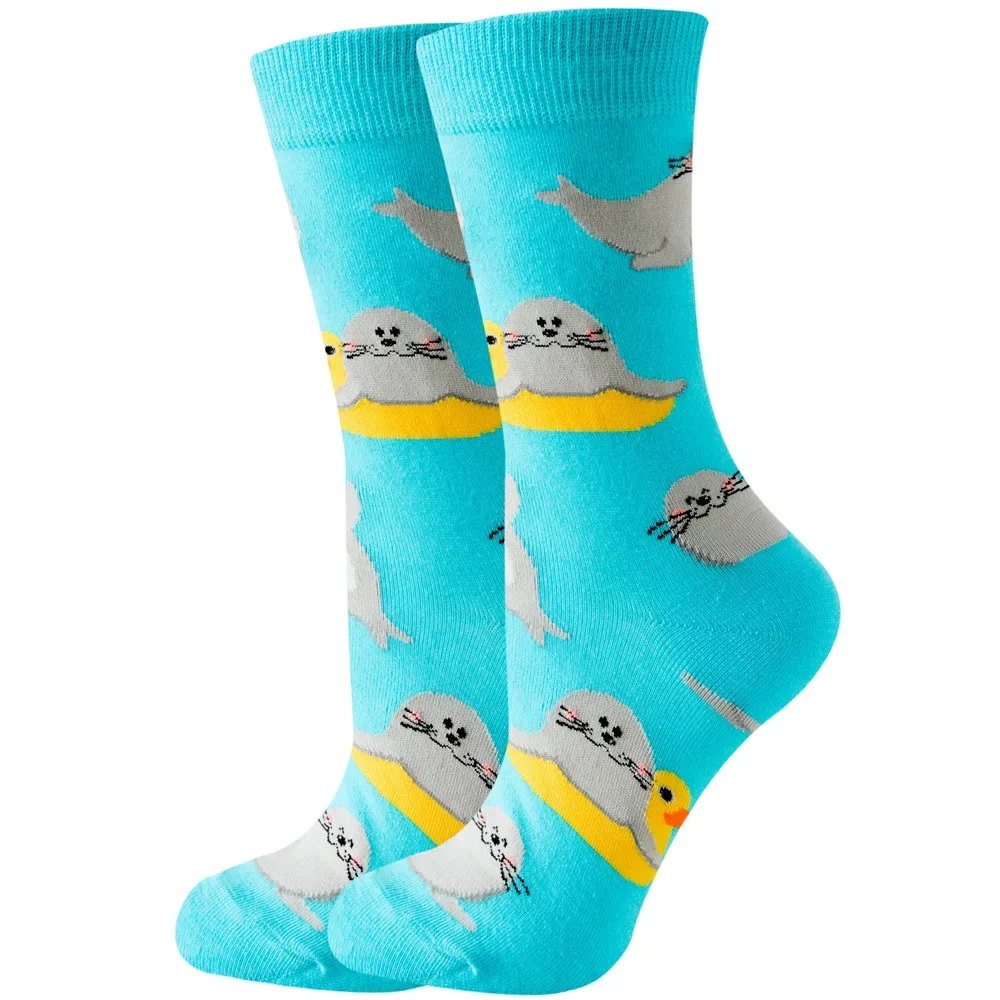 Cute Women Socks Cartoon Animal Food Fruit Socks Kawaii Funny Trendy Socks Happy Harajuku Casual Socks Autumn Spring Stocking