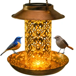 Solar Bird Feeder Metal Outdoors Hanging Bird House with Light Gift Ideas for Bird Lovers Outdoor Garden Backyard Decoration