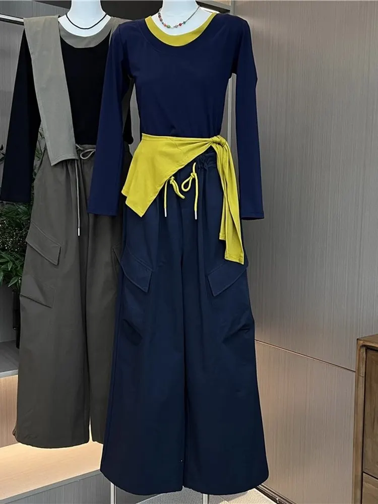 

Корейский модный комплект из двух предметов: футболка с длинным рукавом и накидка на плечи, осенний винтажный стиль для дерзких девушек