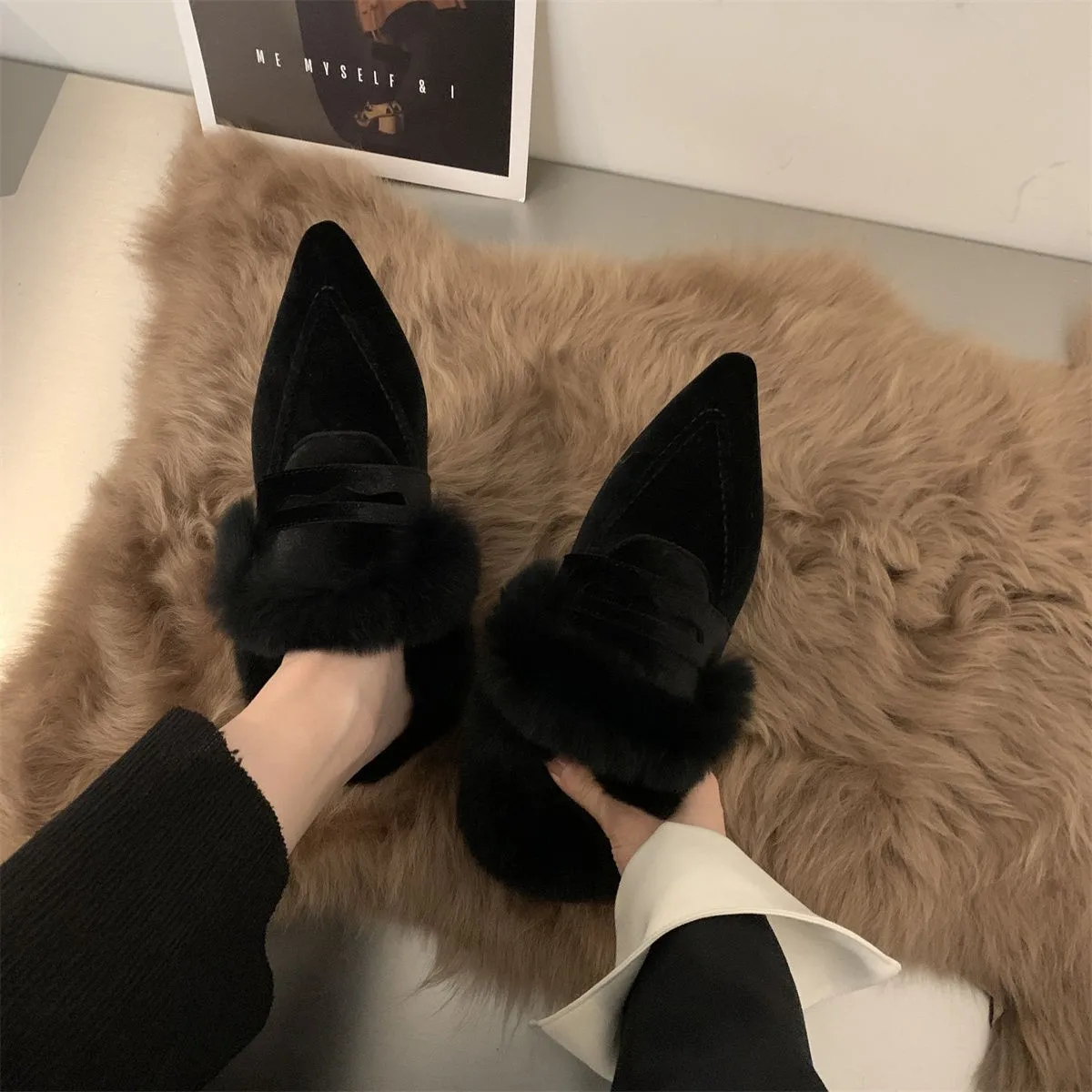 Women Thick Fur Winter Slippers Warm Shoes Slippers Platform Heels Casual Cotton  Home Slides Boots 2022 New Plush Women Shoes