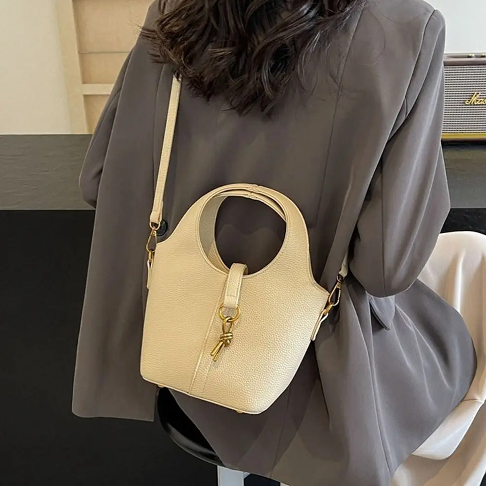 

Pure Color PU Leather Bucket Bag Korean Style Women's Tote Bag Crossbody Bag Mother Child Package Large Capacity