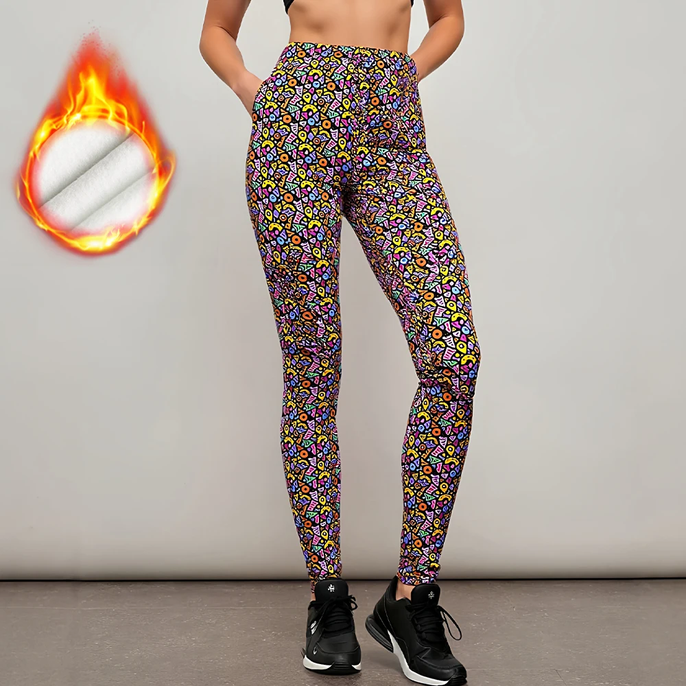 

Mia Muse Autumn Leggings 2025 Women's Ventilate Doodle Printing Natural Waist Sporty Ankle Basics Leggings