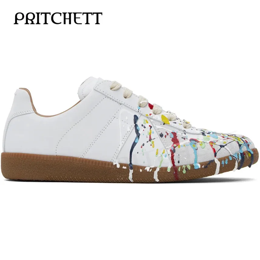 White Paint Replica Sneakers Fashion Block Color Color Paint Decoration Lace-Up Casual Shoes Slip-On Comfortable S Shoes for Men