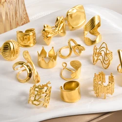 1/2Pcs Stainless Steel Korean Styles Heart Bowknot Open Rings Creative Hollow Irregular Stacked Chunky Textured Anillos Jewelry