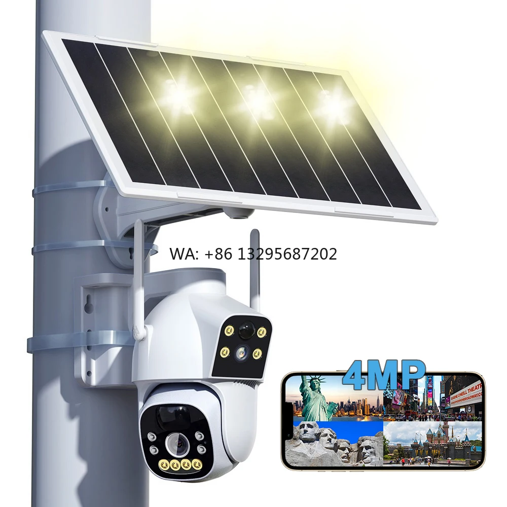 

Wholesale Dual Lens Outdoor Memory Card Motion Detection Solar Panel Energy Low Power Wifi Security Network PTZ Solar Camera