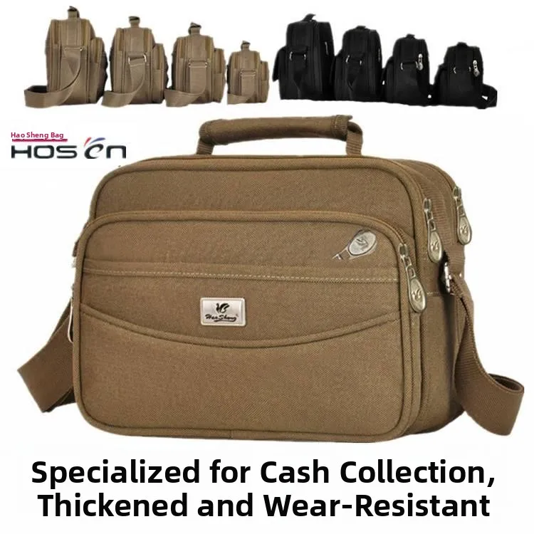 Thickened Canvas Unisex Shoulder Bag Business Wallet Crossbody Bag Multi-layer Casual Style Soft Envelope Shape Zipper Closure