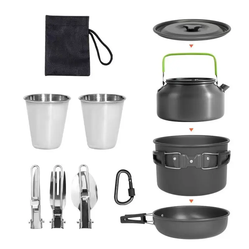 

Outdoor Set Pot 2-3 Person Alumina Camping Non-Stick Pot Portable Cookware Combination