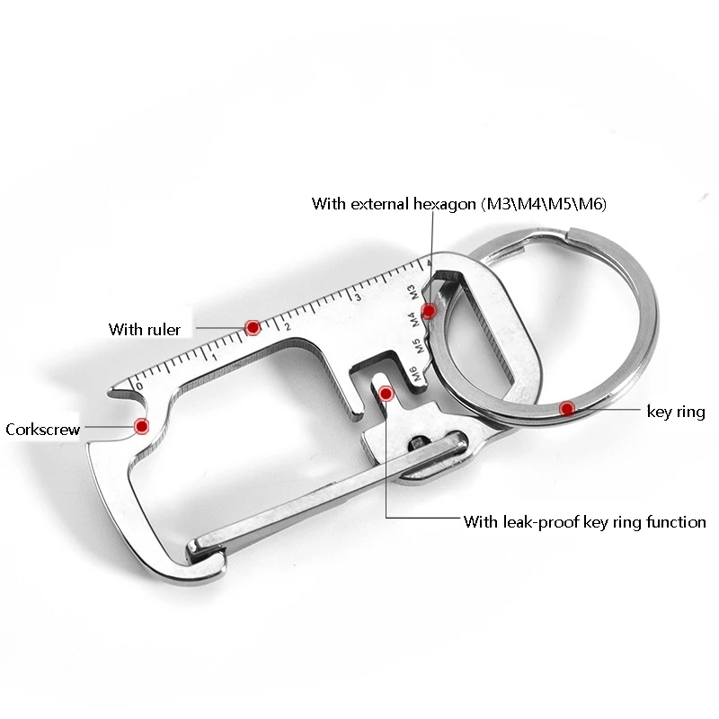 Carabiner Fishing Keychain with 4cm Ruler Snap Clip Lock Buckle Hook Carabiner Fish Tool Camping Accessory Silver