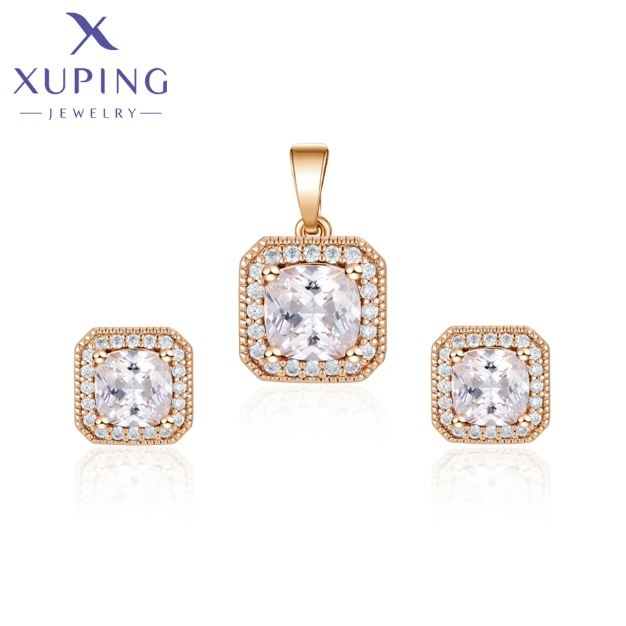 Xuping Schmuck Bestseller Trendiges Modisches Quadratisches Anhänger-Halsketten- und Ohrring-Set für Damen Exquisites Party-Geschenk X001169512