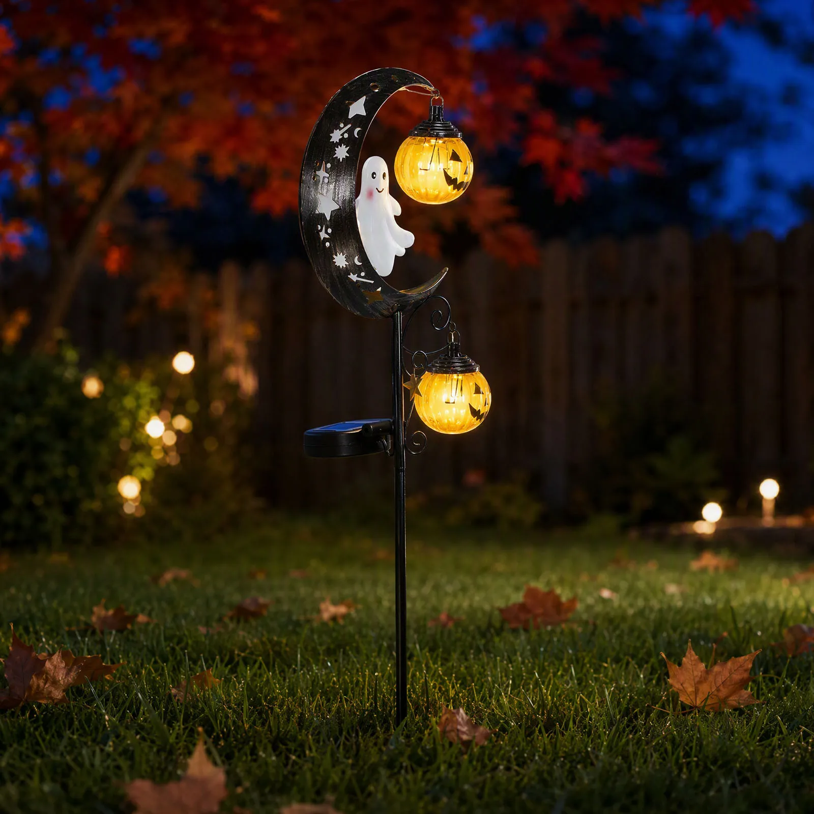 Solar Halloween Stake Light Skull Ghost Moon Pumpkin Garden Lawn Pathway Yard Outdoor Decor 33 Inch