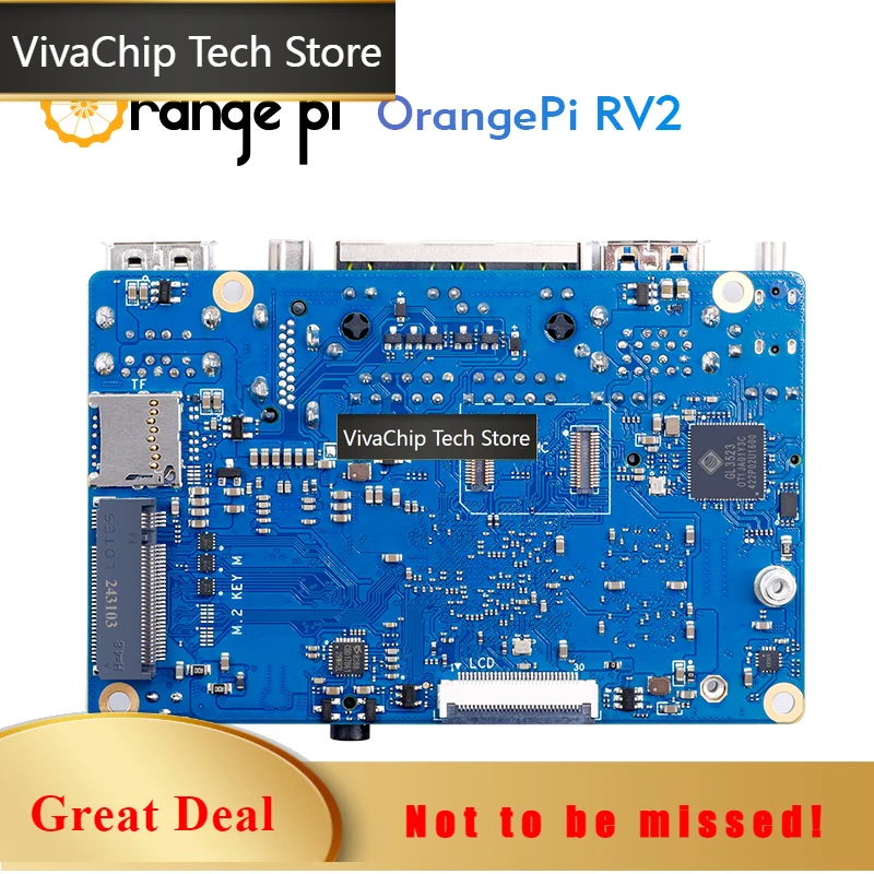 VivaChip TechOrange Pi RV2 8GB RAM RISC-V AI Single Board Computer 2 TOPS NPU WiFi+BT5.0 Gigabit Ethernet SBC M2 NVMe SSD Develo