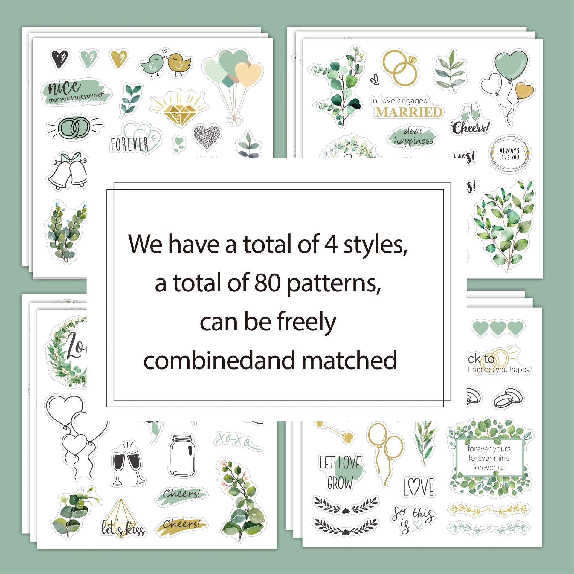 4pcs Wedding Decoration Stickers, Graduation Message Book Decoration Stickers, Suitable for Wedding Scene Decoration