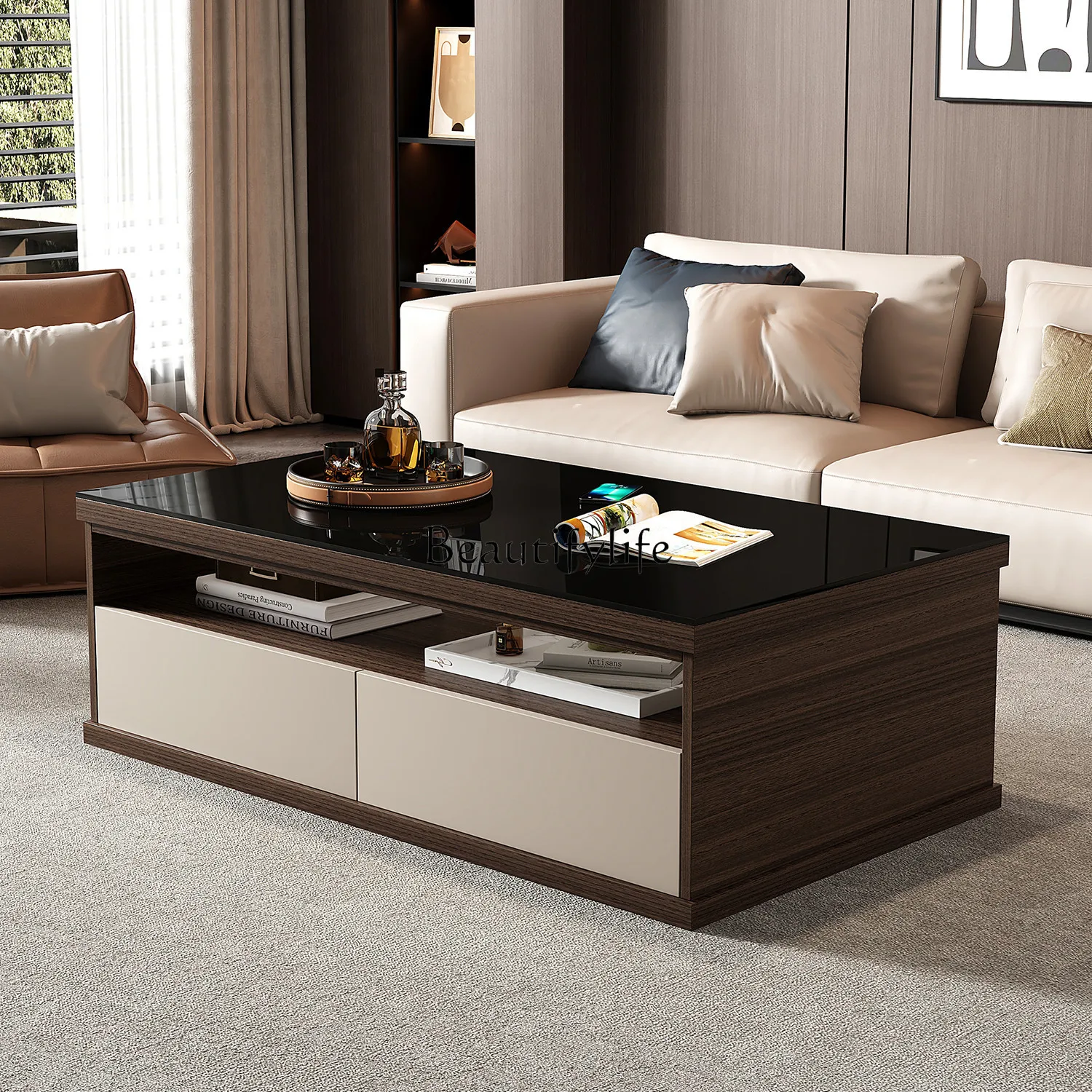 

01Modern simple rectangular solid wood coffee table small apartment small tea table minimalist