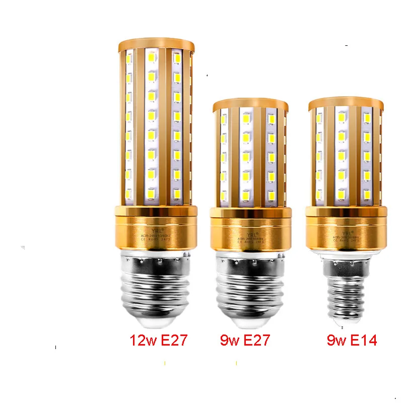 5pcs Golden 110v 220v  E27 E14 LED Corn Bulb  CCT Double Three Color Warm White+White 3000k Nature White 4000k 6000k  9w 12w