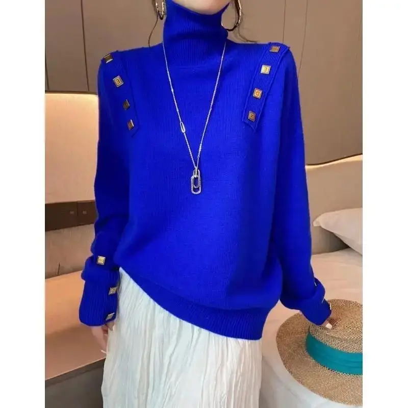 

Женский повседневный вязаный свитер с высоким воротом и шипами, однотонный пуловер, осенне-зимние топы в корейском стиле