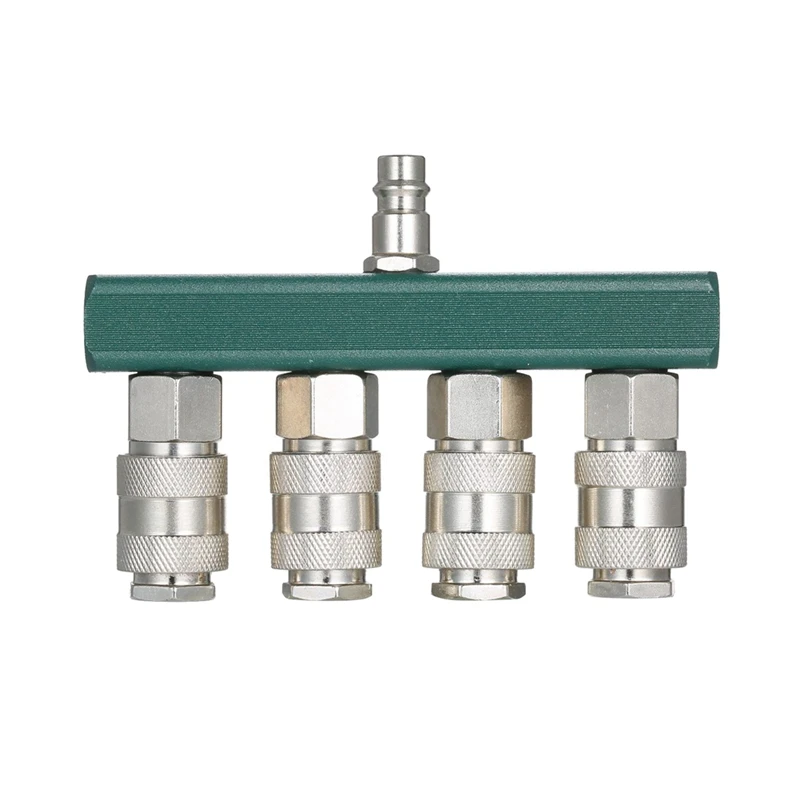 

1 Piece 4-Way Straight Air Manifold Air Hose Fittings With 4 Couplers & 1/4Inch NPT Plug 1/4Inch NPT Air Fitting Coupler