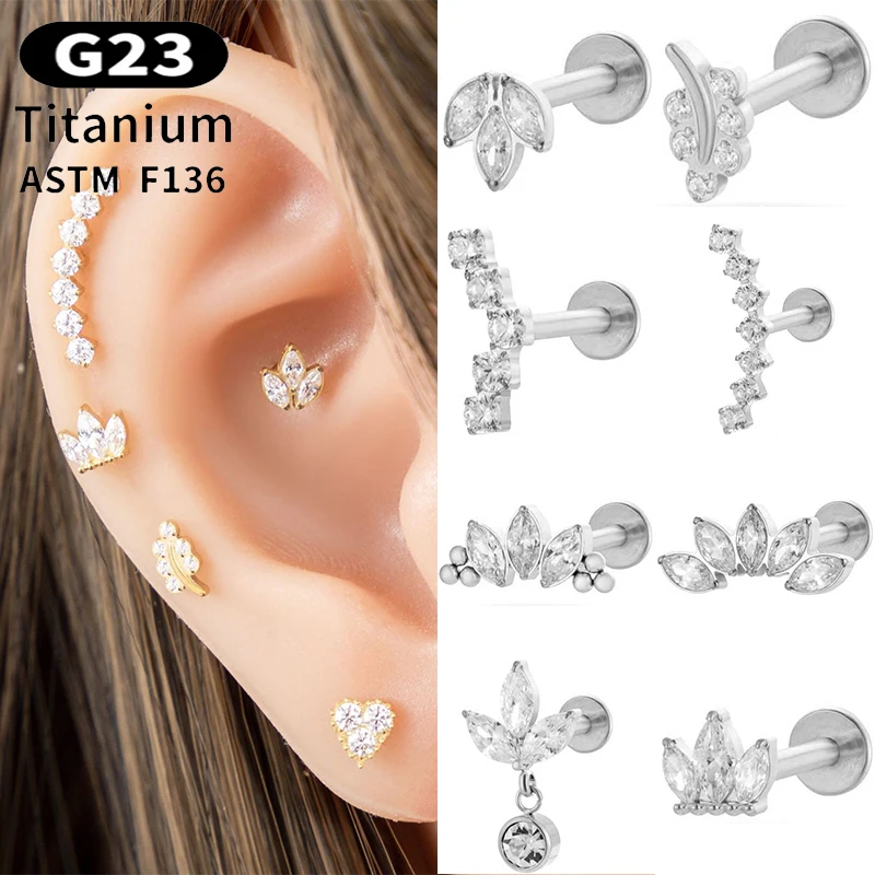 

1PC G23 Titanium Piercing Labret Stud Internal Thread Flatback CZ Lip Stud Tragus Helix Conch Cartilage Earlobe Piercing Jewelry