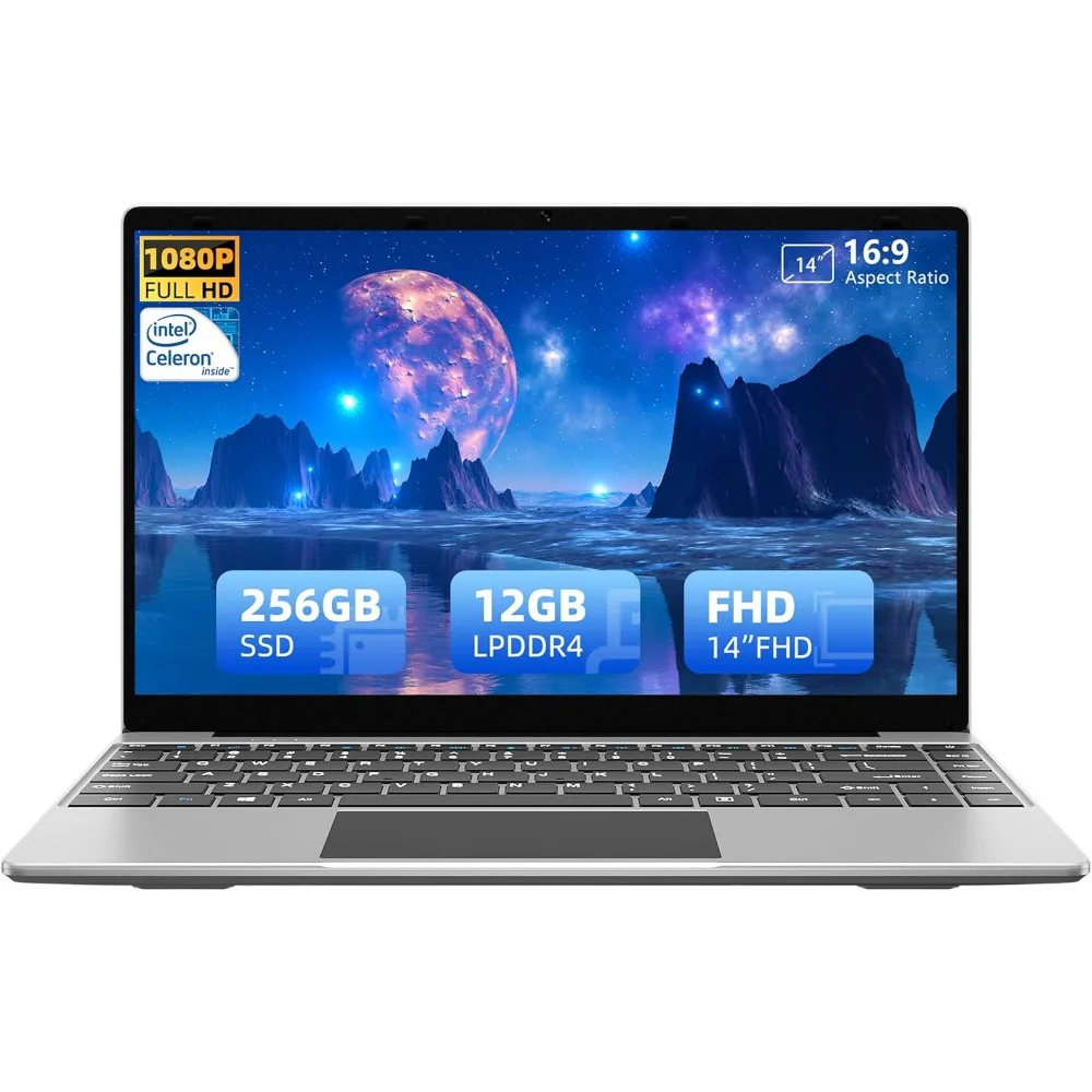 كمبيوتر محمول سيليرون رباعي النواة, كمبيوتر, 14 ", وحدة معالجة مركزية J4105, حتى GHz, 12GB