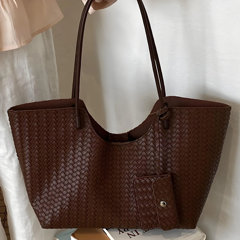 

Rattan Woven Tote Bag With Matching Purse,Vintage Market Shopper Basket Commute Shoulder Bag,Summer Large Capacity Women Handbag