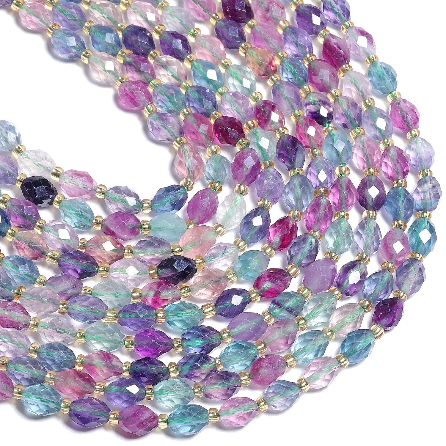 AAA Faceted Natural Colored Fluorite Quartz Beads 8x7mm Oval Shape Beads for Jewelry Making Diy Beading Accessories