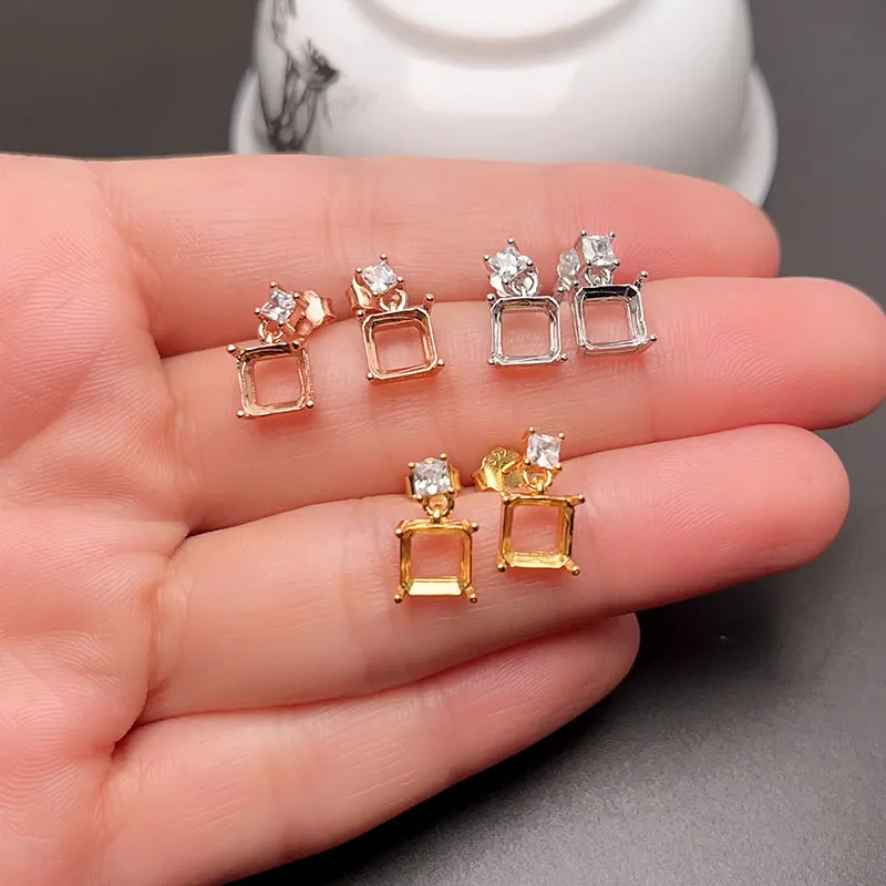 

Simple Design 925 Stud Earring Setting 6mm Square Gemstone Earrings DIY Wholesale Price Jewelry Making Supplier