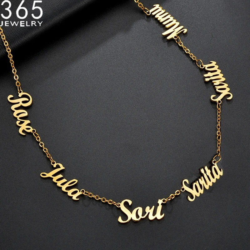 Trendy Custom Multiple Names Necklace Personalized Stainless Steel Chain 6 Nameplates Pendants Necklaces Fashion Party Gift