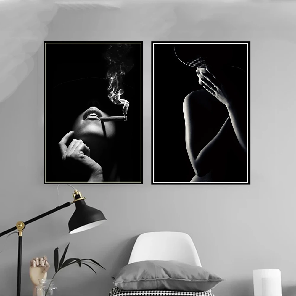 Sexy Woman Poster Prints Wall Art Canvas Painting Black White Picture Home Room Decor Aesthetic Mural Wallpaper Frameless