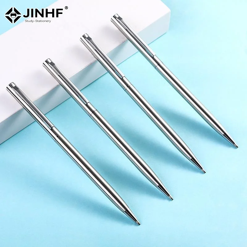 2/4pcs Elegant Silver Stainless Steel Ballpoint Pens Medium Nib Twist-Top Smooth Writing Durable Office Pens Set for Business