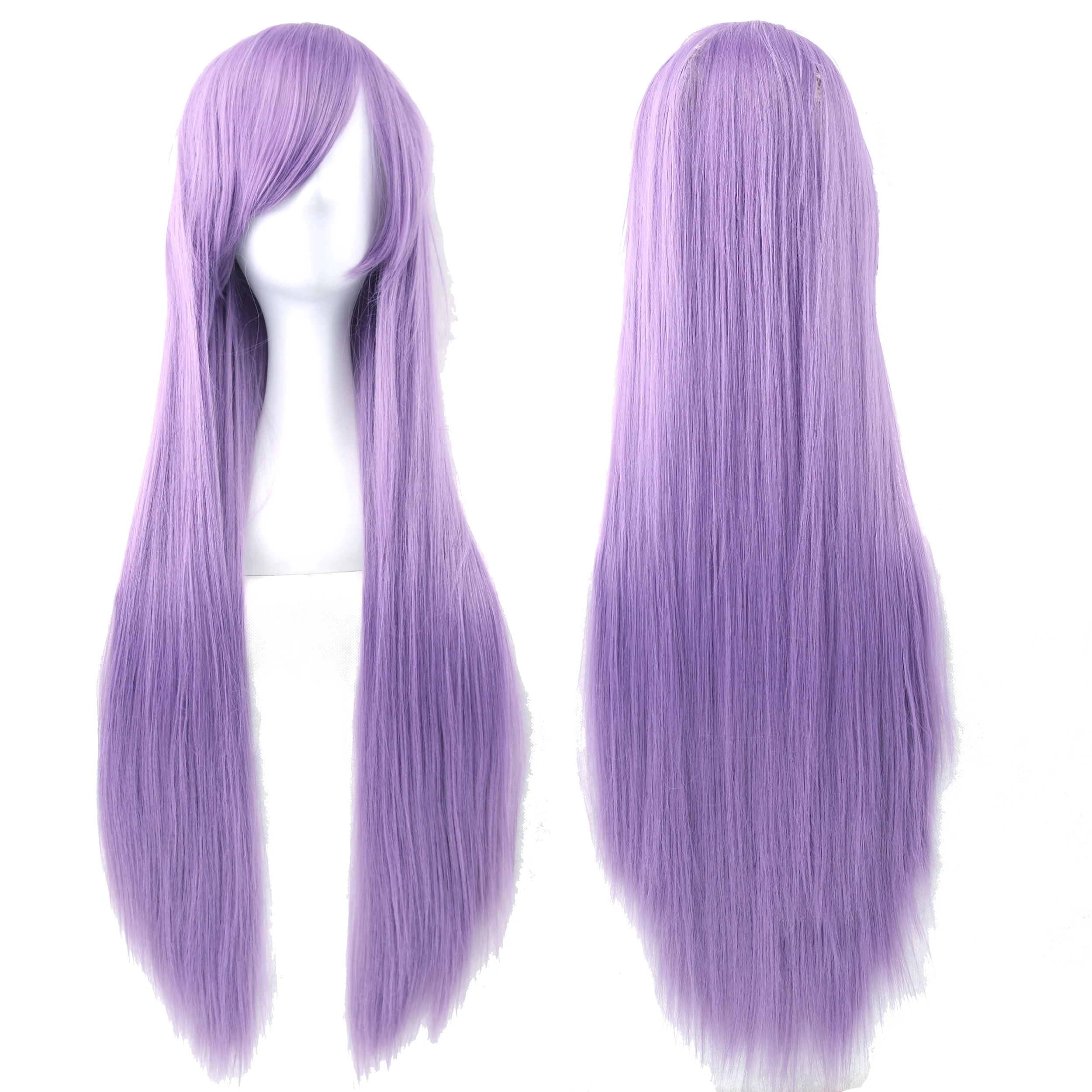 Soowee 80 cm langes Kunsthaar, weiß, lila, Cosplay-Perücken, Party, schwarzes Haar, gerade Perücke, Haarteil für Frauen
