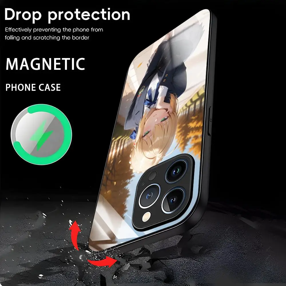 Coque de téléphone magnétique en verre, dessin animé Fate s-sabre, pour iPhone 17 16 e 15 14 13 12 11 X XR XS Plus Mini Pro Max