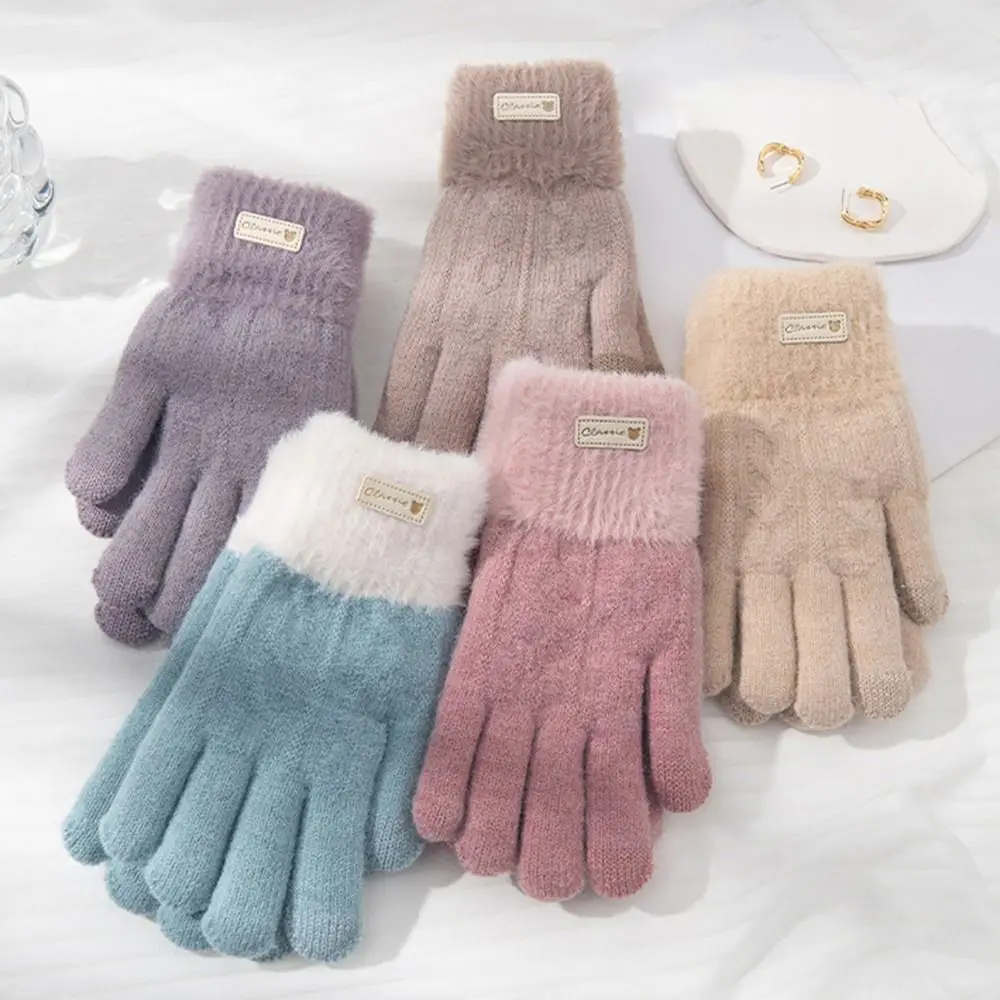 Niedliche Touchscreen-Strickhandschuhe, winddicht, dick, warm, kältebeständig, kurze Fäustlinge, Herbst und Winter