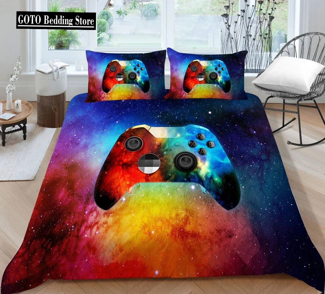 

2,3pc Galaxy Gaming Duvet Cover Set for Boys,Starry Sky Video Games Comforter Cover,Playstation Designs,Bedding Set for Teen Man